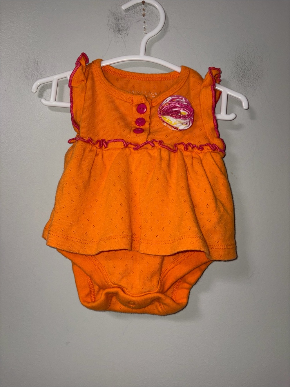 Faded Glory Orange Body Suit Dress Floral Accent Y2K Vibes Girls Newborn